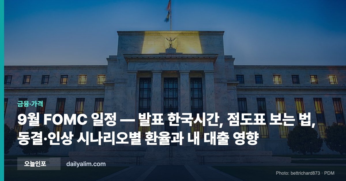 9월 FOMC 일정 — 발표 한국시간, 점도표 보는 법, 동결·인상 시나리오별 환율과 내 대출 영향