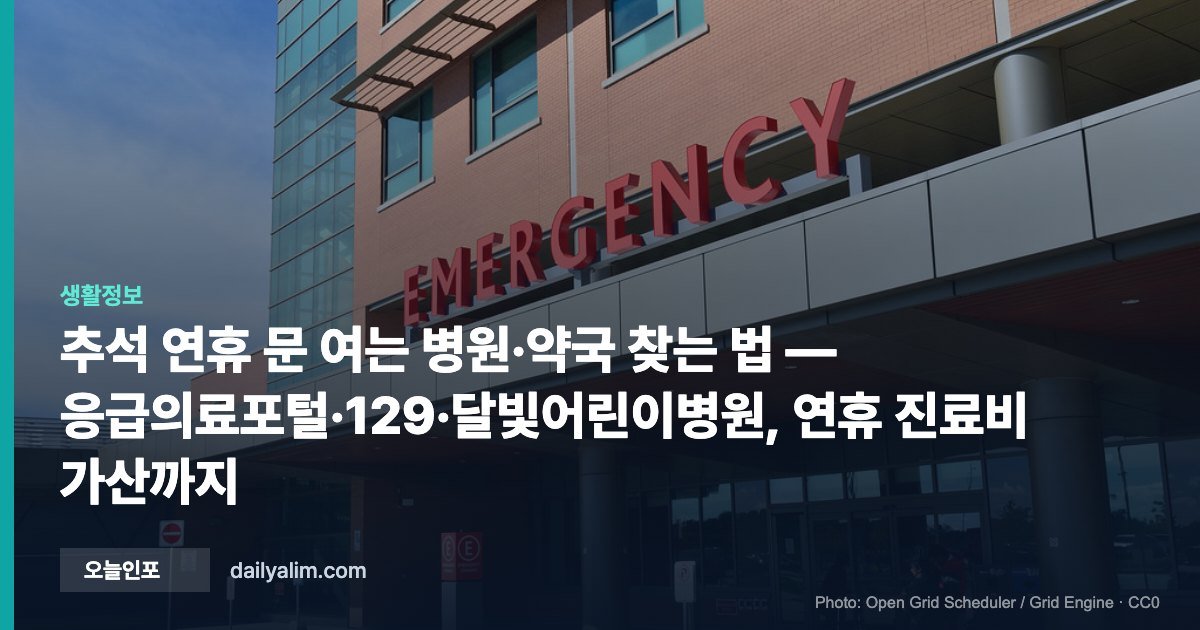 추석 연휴 문 여는 병원·약국 찾는 법 — 응급의료포털·129·달빛어린이병원, 연휴 진료비 가산까지